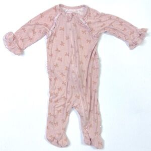 Milkberry Pajamas 3-6 Months Bamboo Pink Ruffle Footie Zip